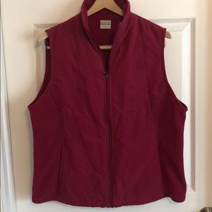 Burgundy Columbia vest with fleece side panels